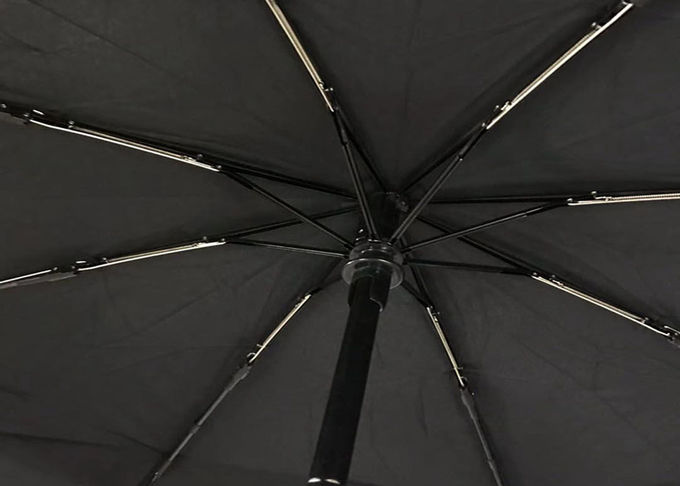 Black Strong Foldable Travel Umbrella Double Layer For Windy Weather