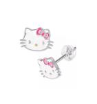 18K Gold Plated Hello Kitty Enamel Stud Earrings for Girls in 925 Sterling
