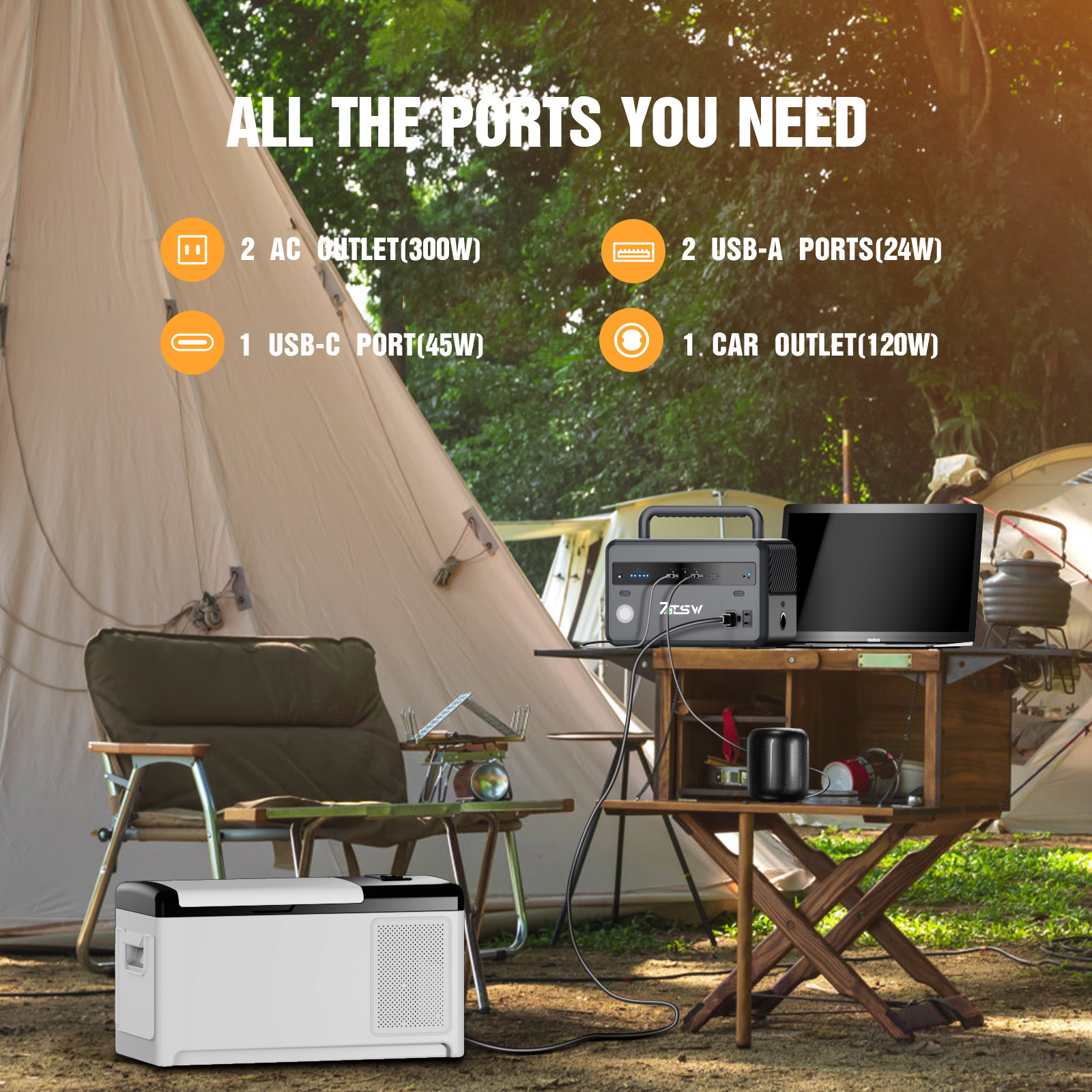 Picnicking 300W Solar Generator Portable Power Station 60W USB C PD Output