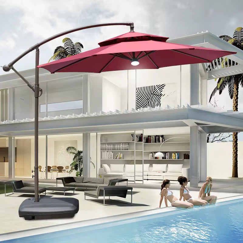 Outdoor Canopy Round Roman Umbrella with LMS-02 Aluminum Frame and 360 Degree Rotation
