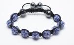 Shamballa Bracelet, Magnetic Hematite Rounds, Blue Crystal Pave Silver Plated