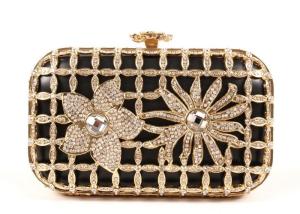Quality Gorgeous Laser Cut Metallic Hard Case Clutch Bag Luxury Beaded With Chain wholesale