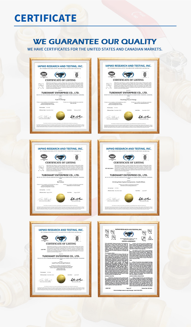 Plumbing 1/2 Pex Quick Connect Fittings Lead Free Brass Push Fit Fittings