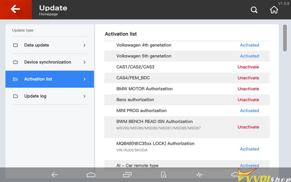 VVDI Key Tool Plus VAG Version License List 1