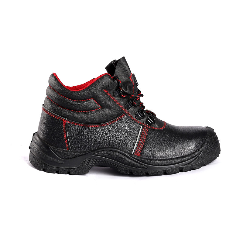Black Leather Oil Slip Resistant Men'S Safety Shoes PU Sole Anti Puncture Steel Toe Construction