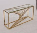 Tempered Glass 150x45x85cm SS Console Table French Style Gold Metal Legs