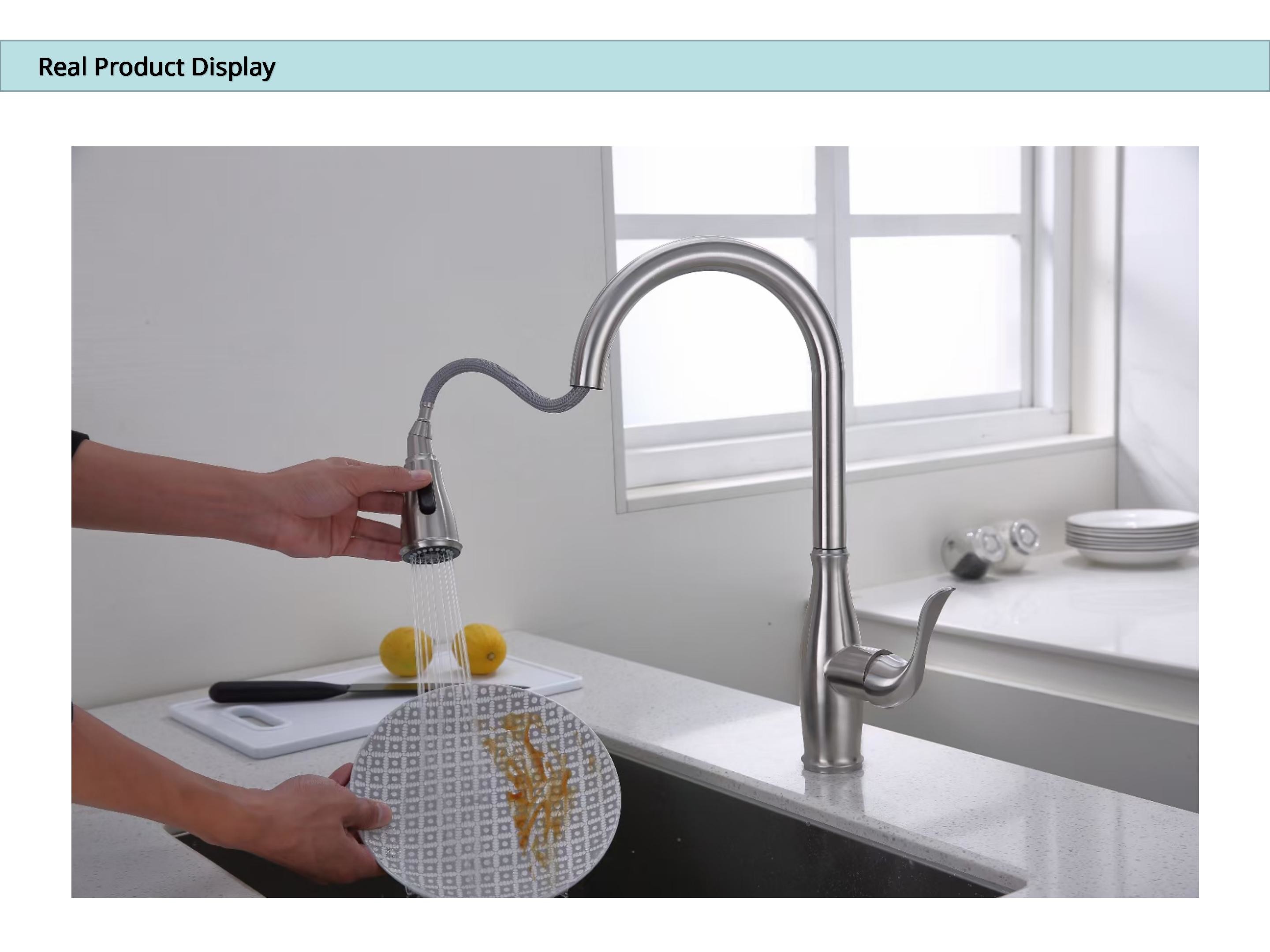 SUS304 Stainless Steel Flexible Spout Kitchen Tap Single Lever Brushed Nickel