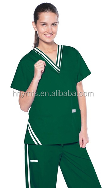 Short Sleeve Solid Color Stylish Nursing Scrubs 65% Cotton 35% Polyester