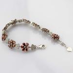 Sterling Silver Link Flower Garnet Cubic Zircon Tennis Bracelet(B01RED)