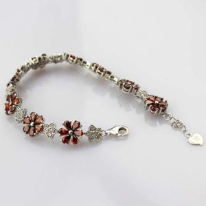 Quality Sterling Silver Link Flower Garnet Cubic Zircon Tennis Bracelet(B01RED) wholesale