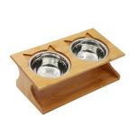 35x17.5x13cm Bamboo Elevated Dog Cat Food Stand Feeder with 2 Stainless Steel