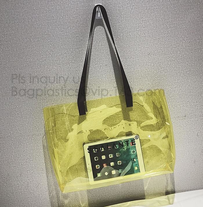 Semi-clear Tote Bags Stripe PVC Shoulder Bag with Pouch, PVC PU Trendy Handbag Shoulder Bag Beach Bag, PVC shoulder bag