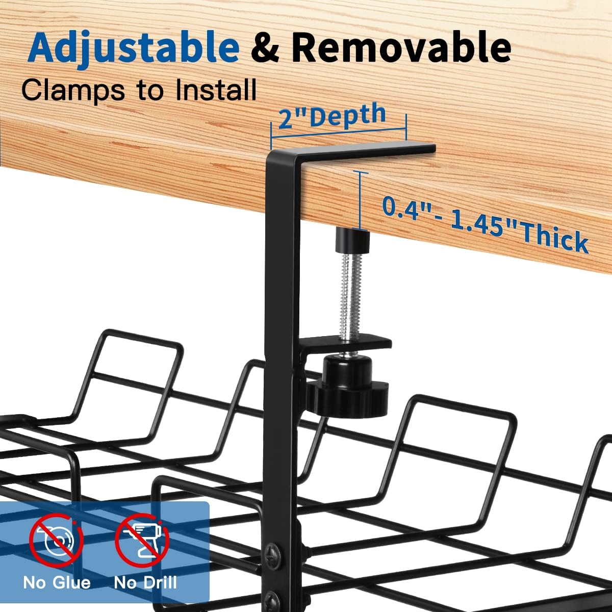 Convenient Multifunctional Wire Organizer Basket for Under Desk Cable Management Tray