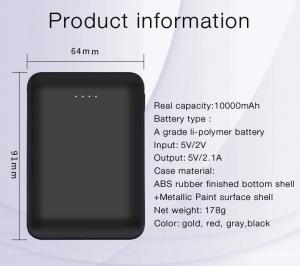 Quality 10000mah Aluminum Small size power bank black,white,pink colors,fast charge to phones wholesale