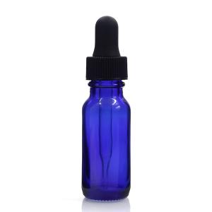 Quality Massage Oil 15ml Glass Boston Round Bottles With Dropper Cap Blue Color wholesale