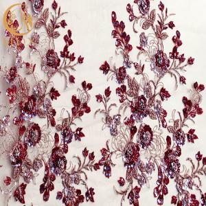 Quality Elegant Shiny Lace Fabric Handmade 91.44cm Length Decoration Beaded wholesale