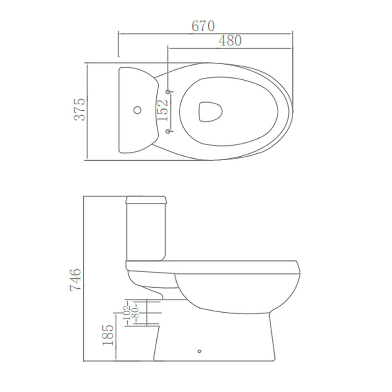 Sanitary Ware Two Piece Toilets , P Tray Ceramic Water Closet