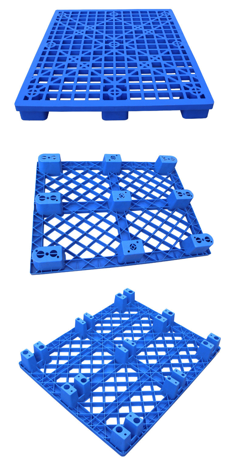 Grid Nine Feet Forklift Plastic Pallet Blue Color