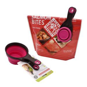 Quality dog food bag clip and scoop pet food bag with spoon fold the dog food spoon wholesale