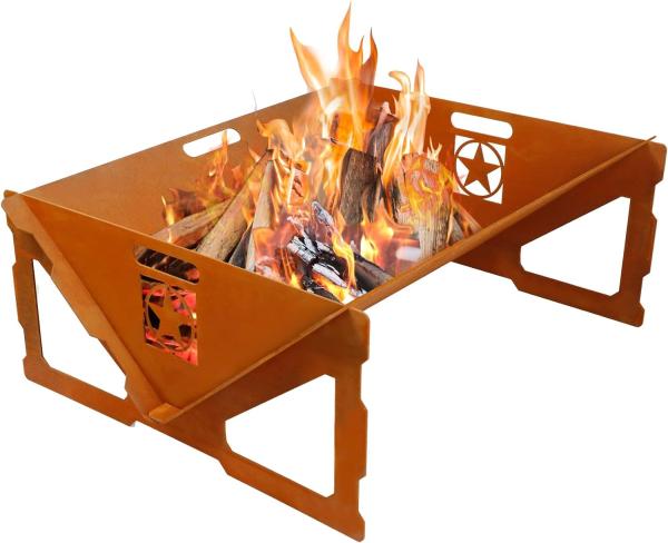 Black Metal Fire Pit BBQ Stove Outdoor Bonfire Weathering Steel Wood Burning