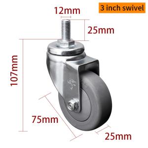 Quality EDL Light Duty Caster Wheels 3 Inch 75mm 70kg Threaded TPE Caster wholesale