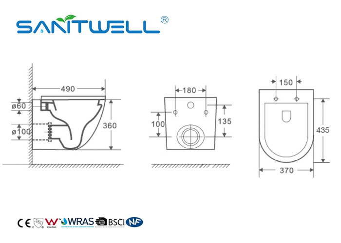 One Piece Structure Rimless Wall Mounted Wc Toilet With Ceramic White Color