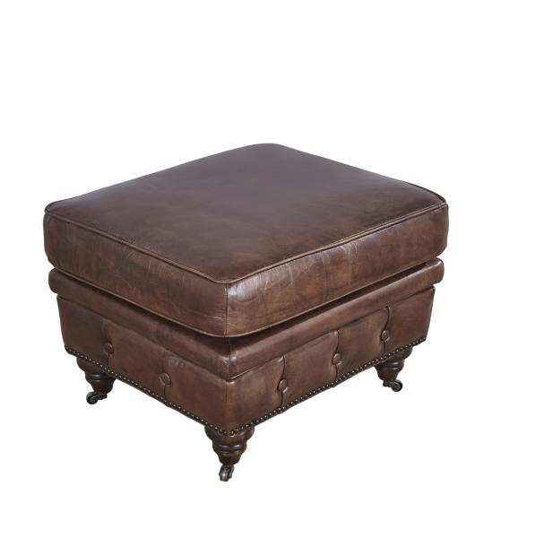 Wheeled Legs Square Leather Ottoman Coffee Table , Brown Leather Ottoman