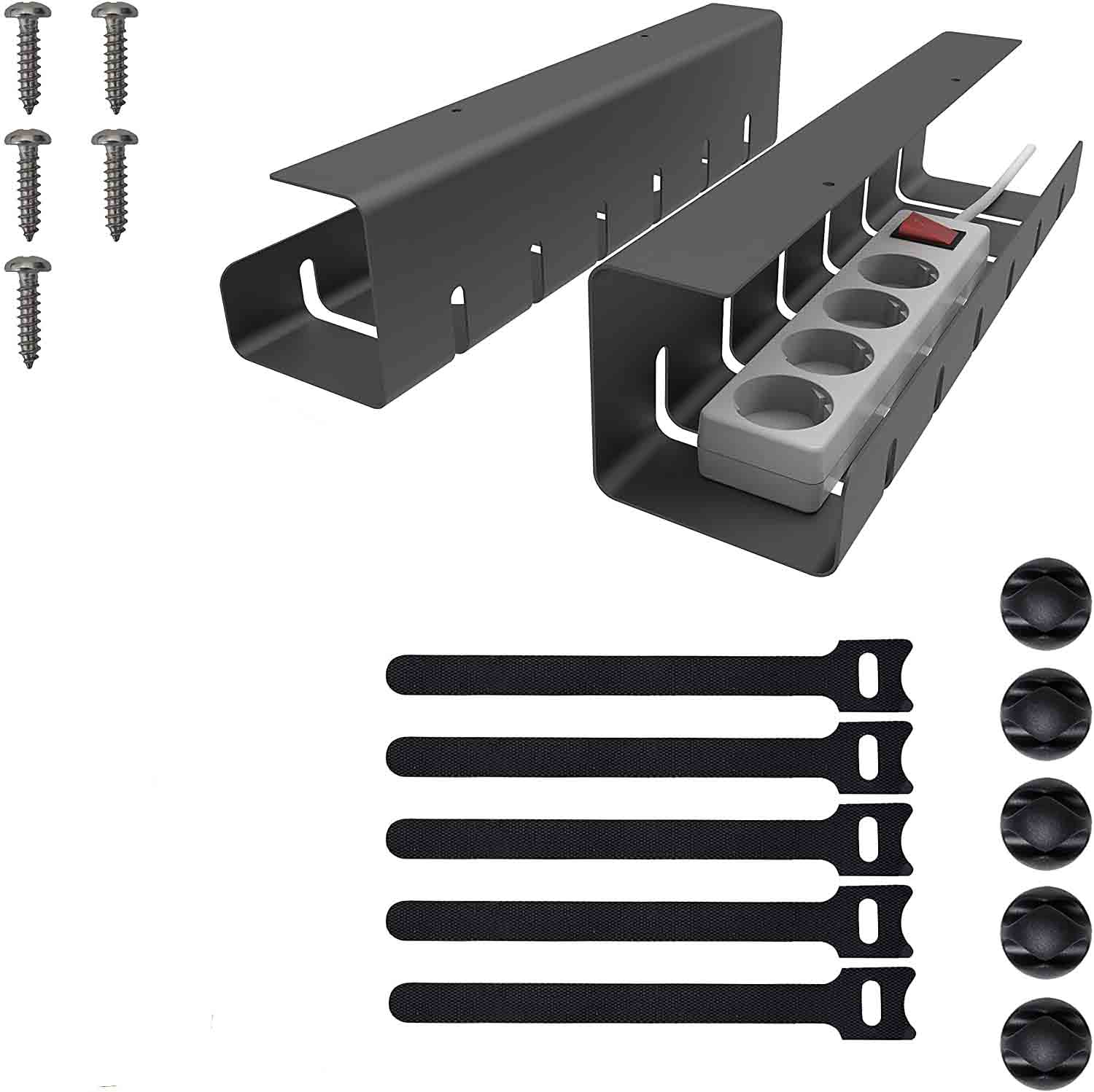 Black Steel Cable Tray for Office Meeting Table Under Desk Cable Management Organizer