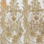 Luxury Gold Heavy Beaded Shiny Lace Fabric For Women Party Dresses