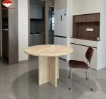 Polished Beige Round Travertine Dining Table Modern Stone Furniture for Living