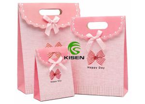 Quality White Cardboard Gift Retail Paper Shopping Bags With Bowknot Ribbon Custom Logo wholesale