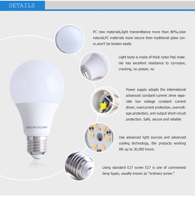 7W led lamp bulb E27 B22 China led light bulbs