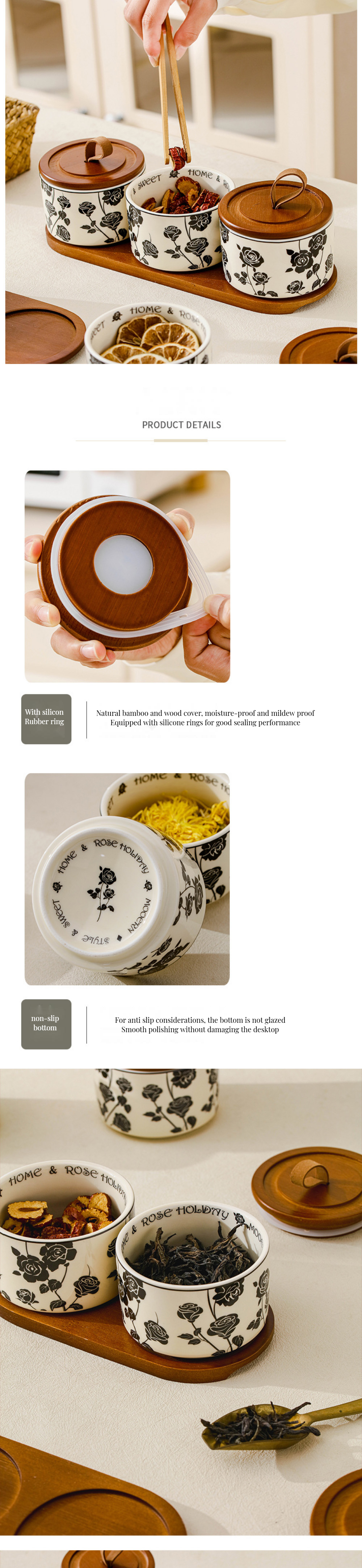 Vintage Floral Ceramic Storage Jar for Eco-Friendly Microwavable Lid-Attached Canister