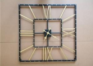 Quality Square Vintage Black Gold Silent Metal Wall Art Clock wholesale