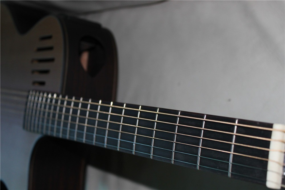 All solid wood 14th guitar customized acoustic electric guitar in satin finishing