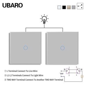 Quality UBARO EU/UK Smart Dual Switch Grey 1 Gang 2 Way 100-240Vac 50-60Hz 10A With Tempered Glass Panel wholesale