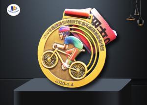 Quality Stock Riding Medals Antique Brass Plating And Colorful Printing Relief Medailles Cut Out With Ribbon wholesale