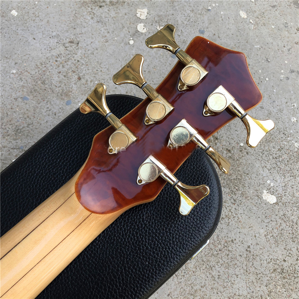 6 String Electric Bass Guitar with Win Red burst Maple top Ebony Fingerboard Active pickups Bass Neck through body