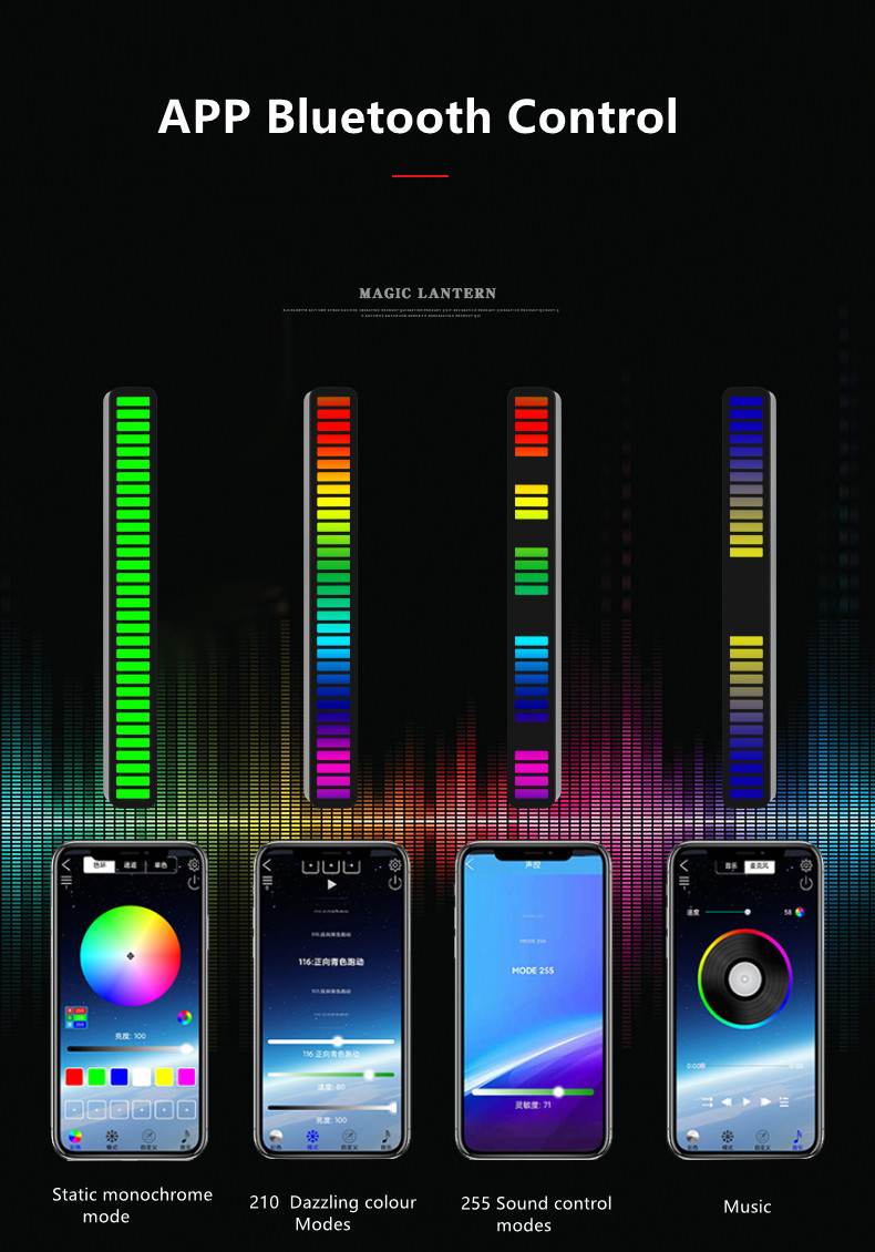 New Arrival Smart Music Pickup Rhythm Light Rechargeable RGB Sound-Activated Ambient lamp With APP control for Car Par