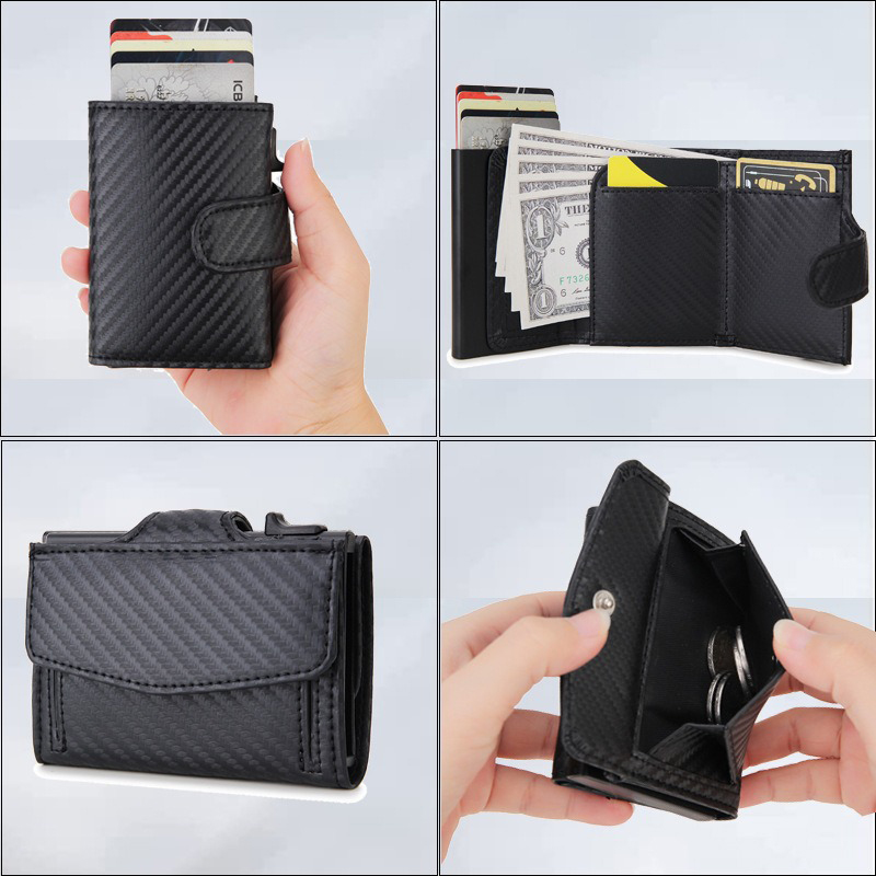 Microfiber Synthetic Leather Metal Card Holder Wallet for Business and RFID Protection