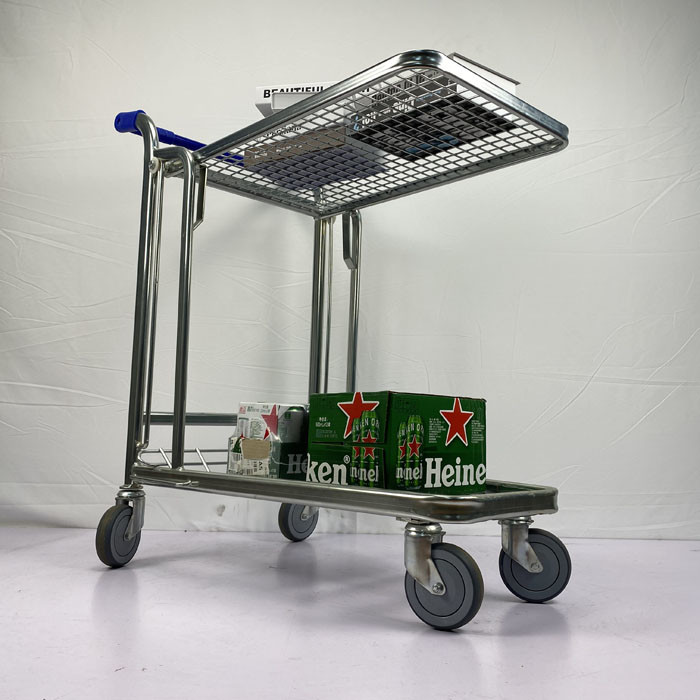 Multipurpose Handcart Heavy Duty Warehouse Trolley 2 Tier Trolley Foldable