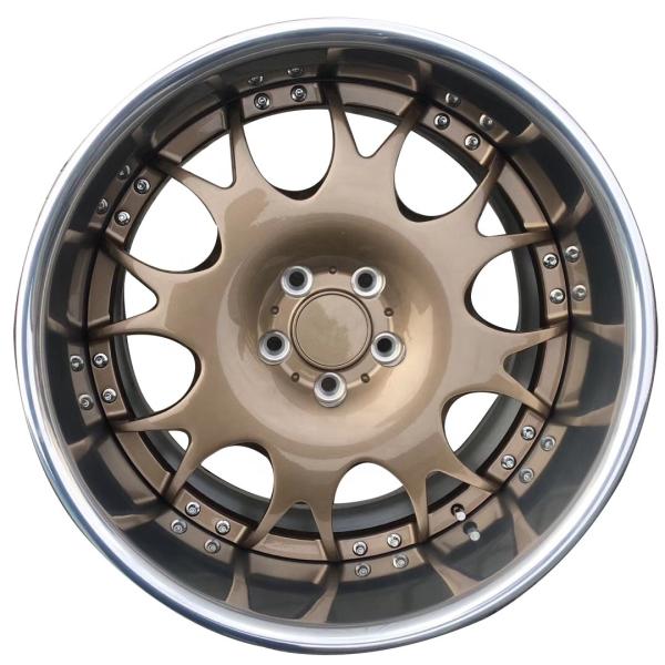 Customized 2 piece 22 inch wheel super deep concave brushed bronze polished lip