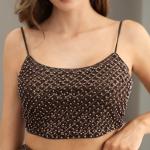 OEM Mini Camisole Crop Top And Mini Skirt Set Pearl Glitter