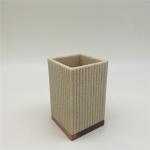 ribbed Sand stone Polyresin Bathroom Accessories Set with wooden parts