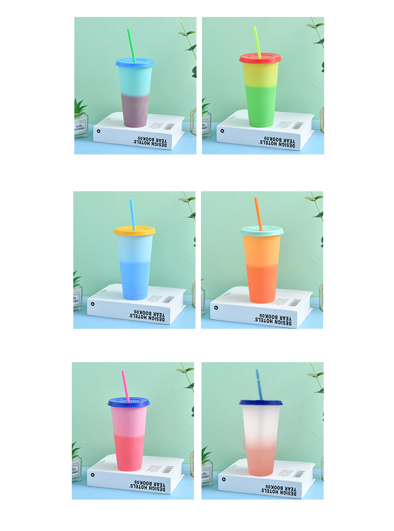 Reusable Color Changing Cold Cups Summer Magic Plastic Coffee tumbler With Straws Set of 5