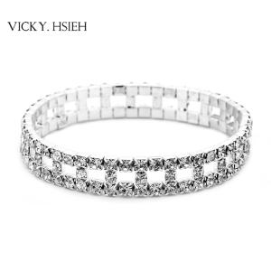 Quality VICKY.HSIEH Silver Tone Glamour Crystal Rhinestone Wedding Bridal Social Stretch Bracelet wholesale