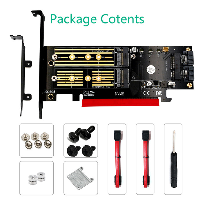 3 In 1 Msata And M.2 NGFF NVME SATA SSD To PCI-E 4X And SATA3 Adapter