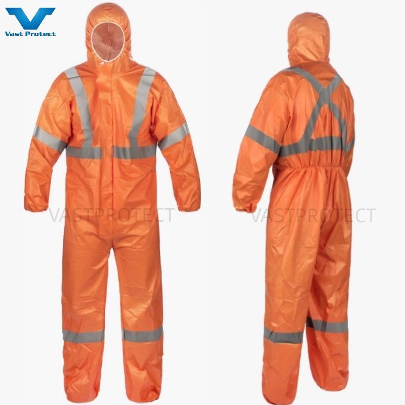 CE Type5&6 China Factory Disposable Microporous Coverall Suit with Relective Tape