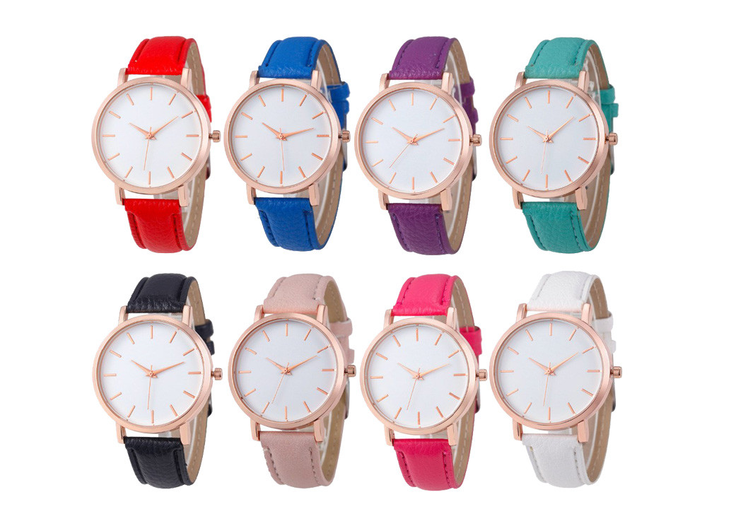 Waterproof Genuine Leather Stainless Steel Ladies Watch Rose Gold Case Color