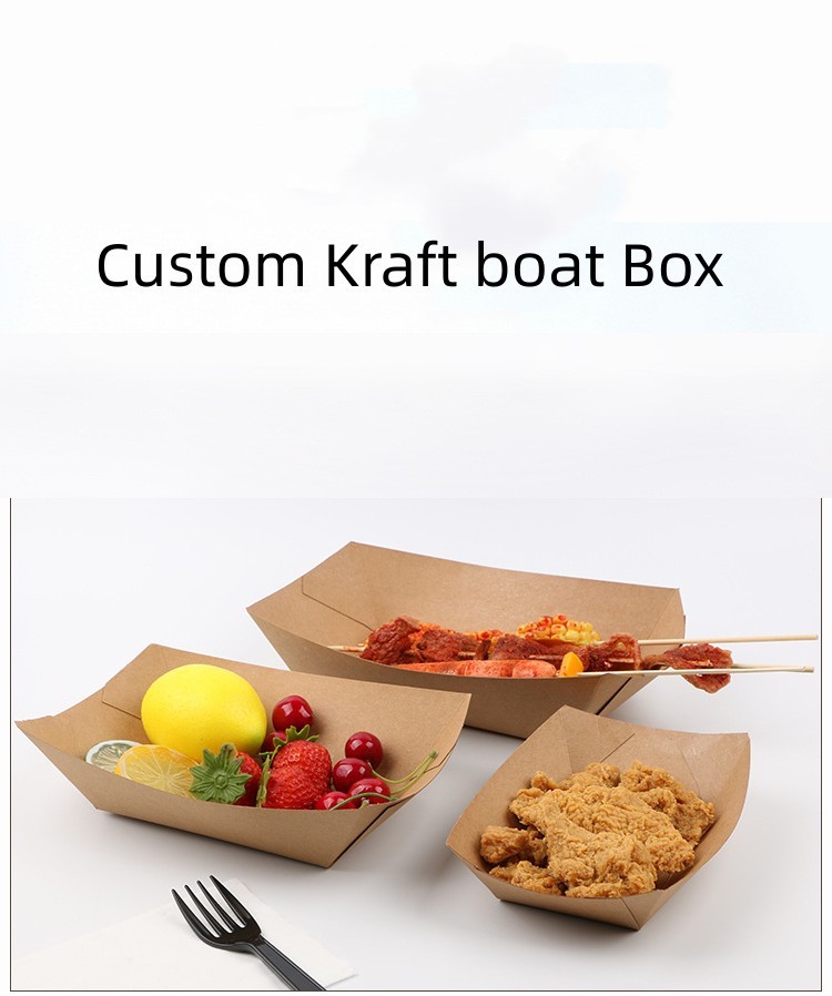 Fast Food French Fry Containers Kraft Paper Boat Serving To Go Containers Packaging
